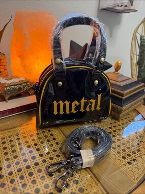 Current Mood Metal Patent Mini Bowler Bag NWOT Goth Y2K Crossbody